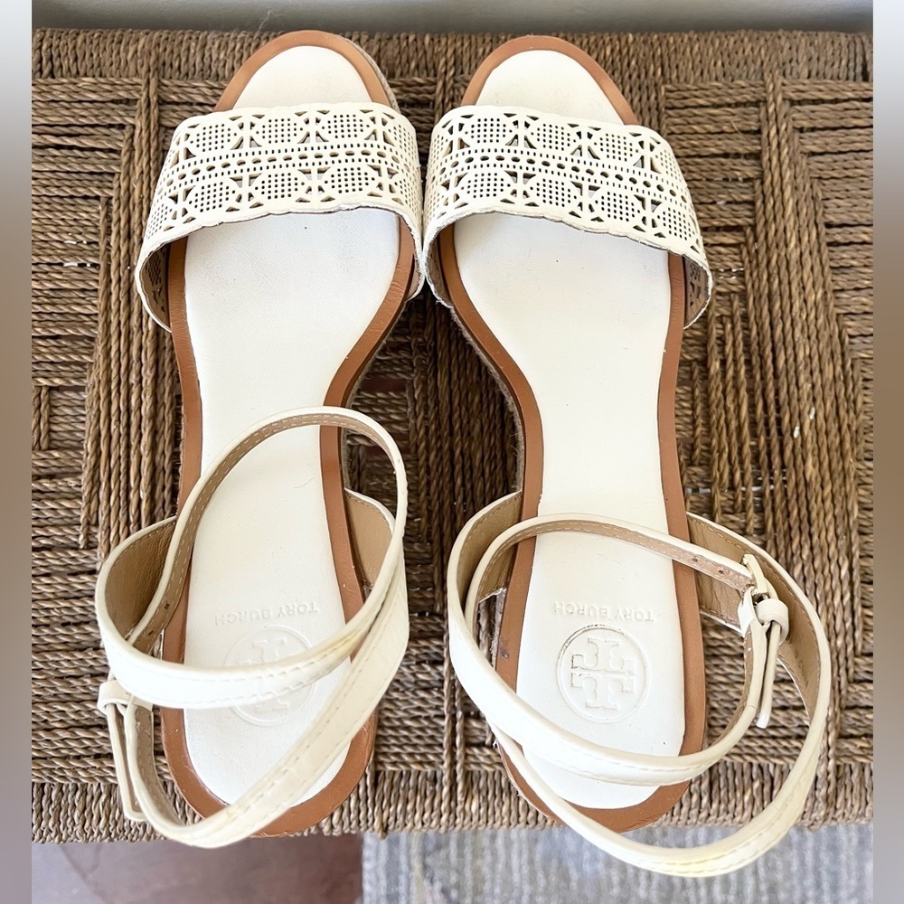 Tory Burch Shoes Women’s 9.5 Roselle Leather Espadrille Heel Resort Wear - Picture 6 of 8
